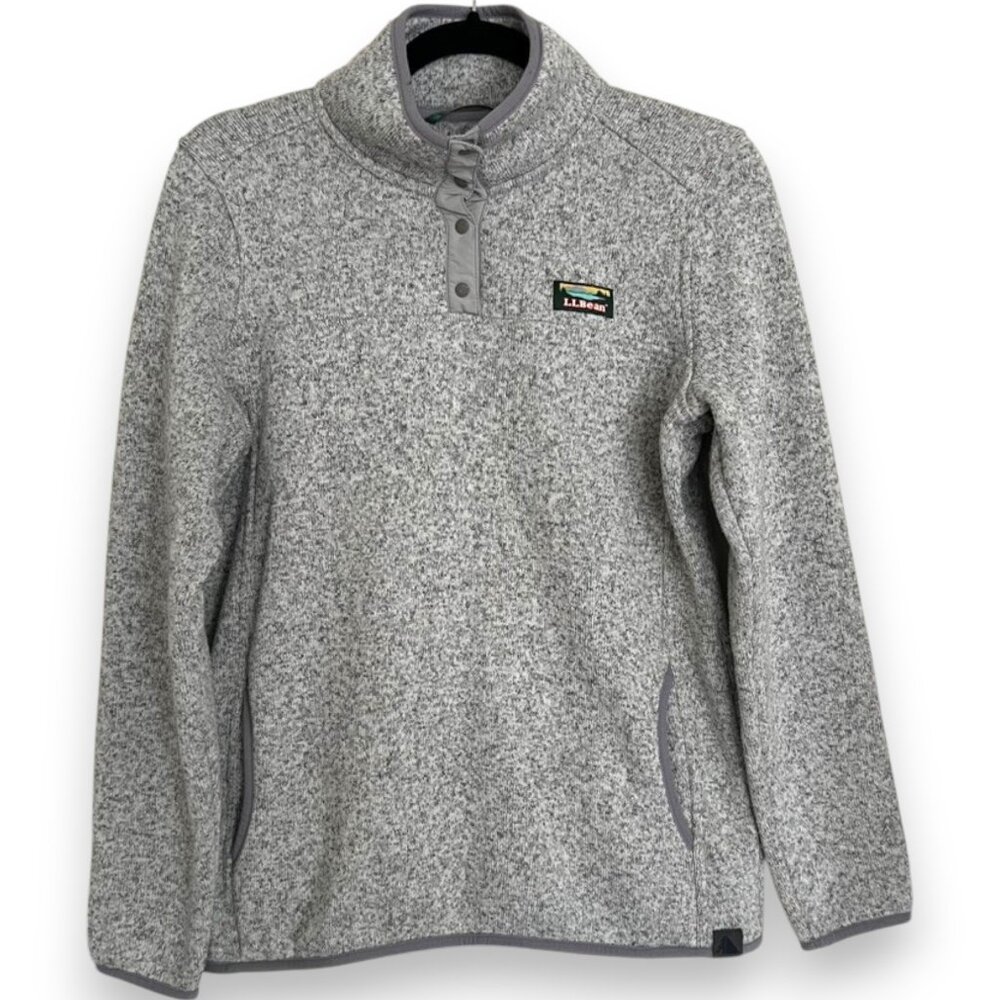 LL Bean Sweater Fleece Pullover Snap T Womens Medium Gray Heather Jacket